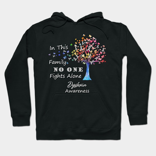 Dyslexia Awareness No One Fights Alone, Tree Ribbon Awareness Hoodie by DAN LE